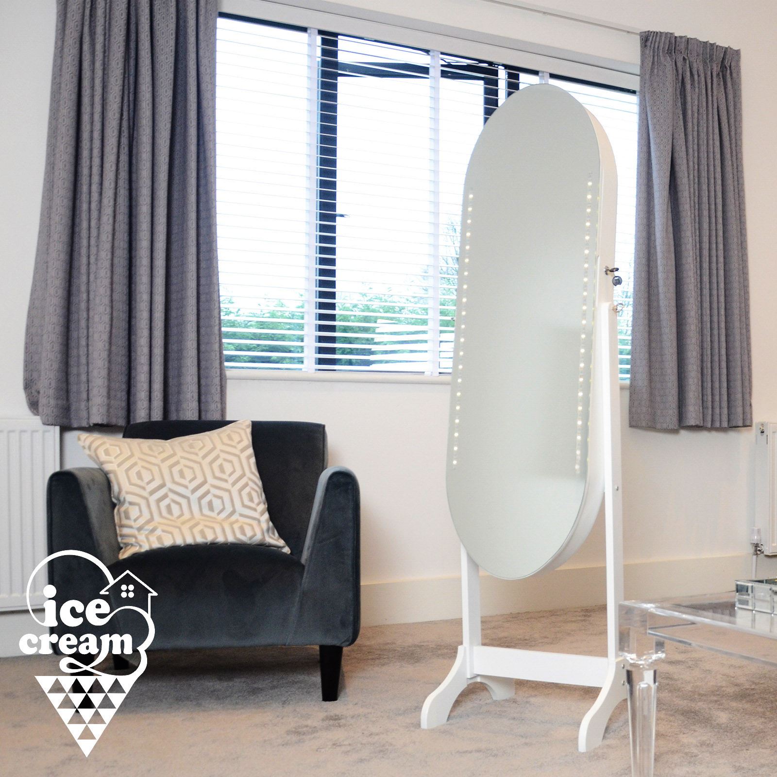 Details About White Standing Oval Full Length Jewellery Mirror Cabinet With Led Lights Storage