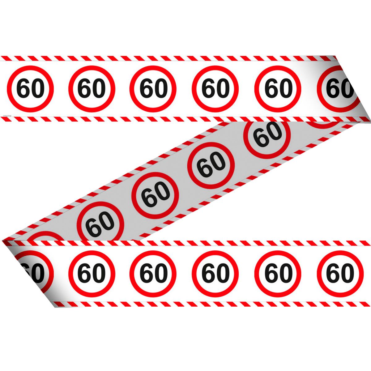 60th Birthday Decoration - Funny Barrier Tape Red White With Traffic