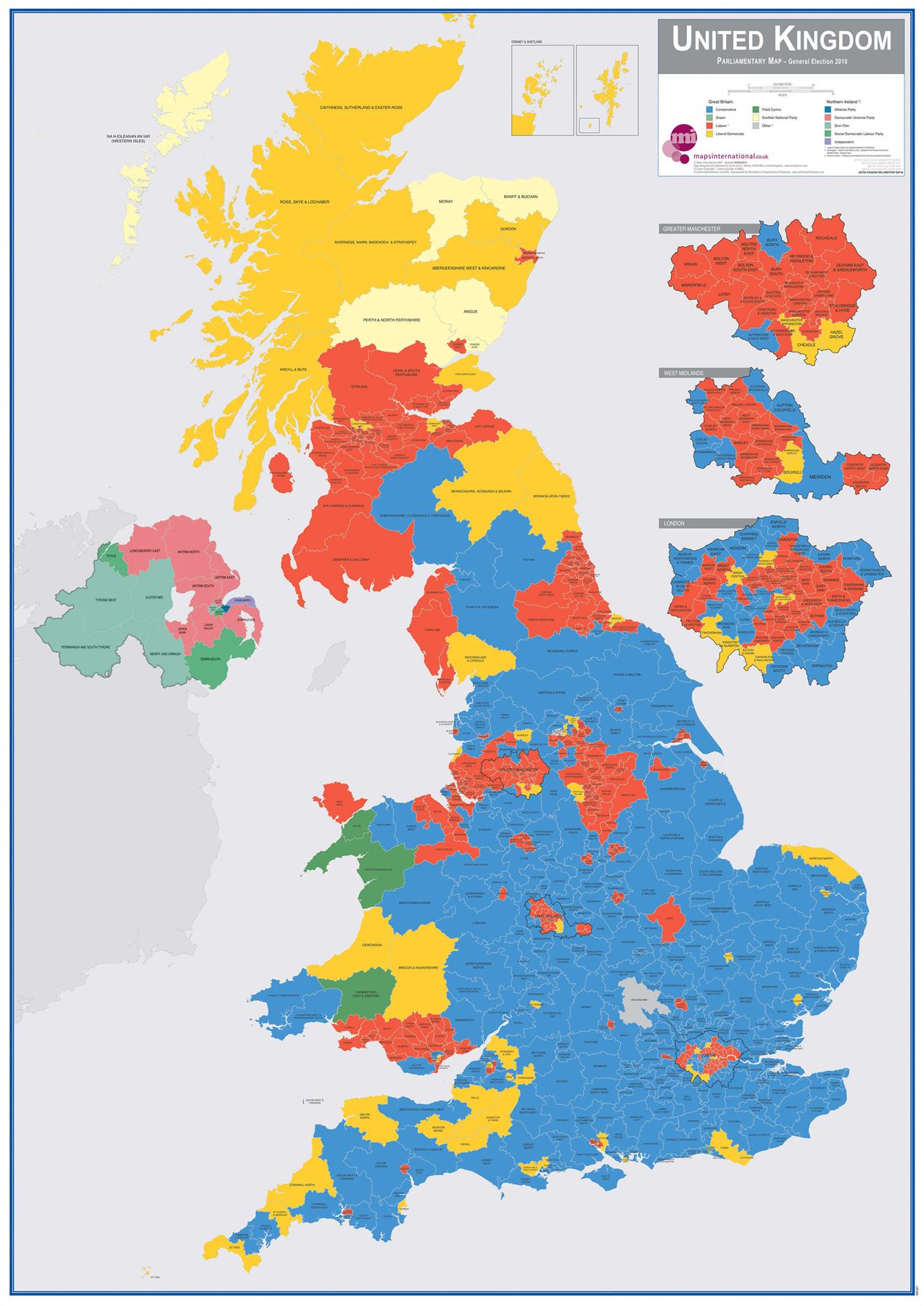 UK PARLIAMENTARY CONSTITUENCY Boundary Wall Map May 2015 Size & Finish