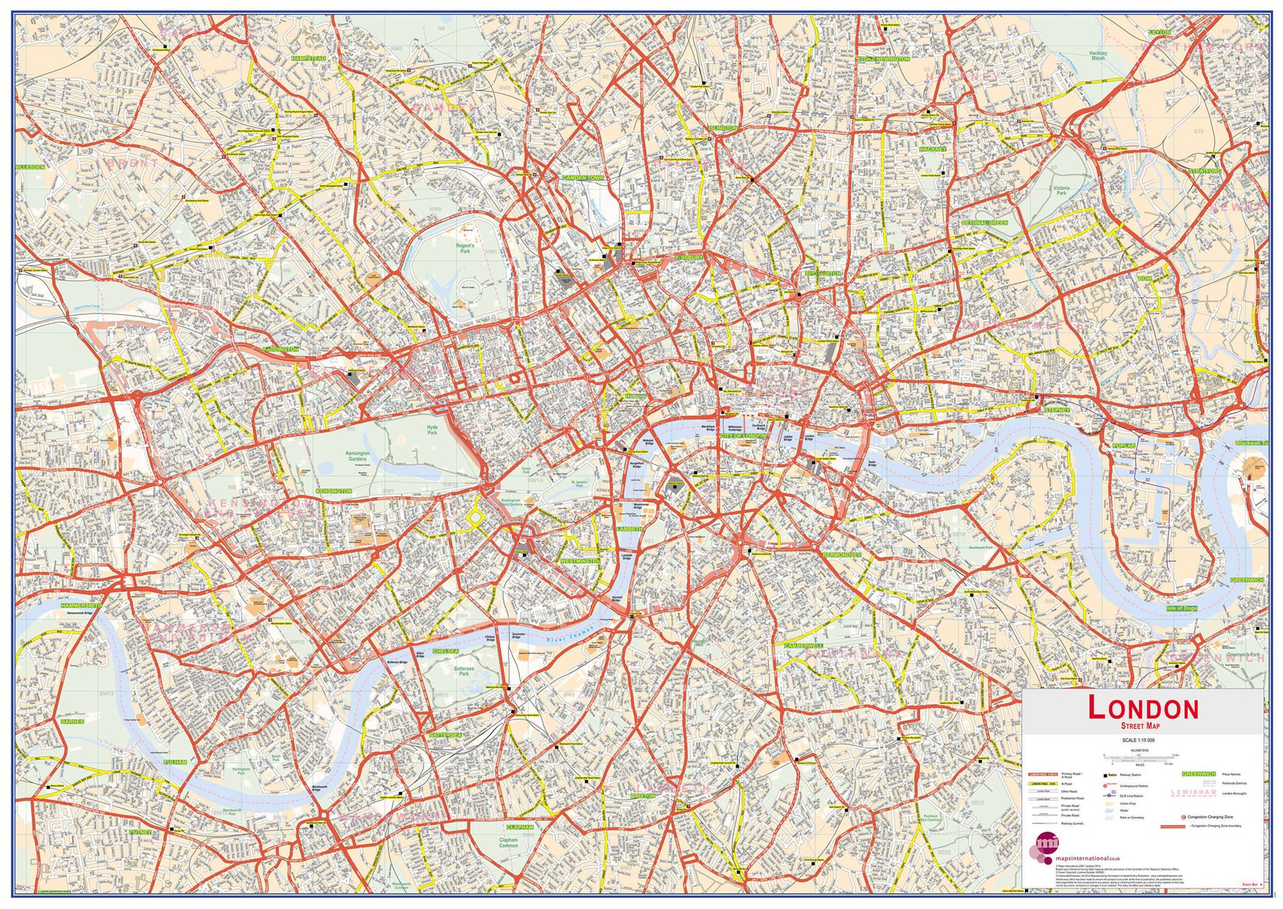 central london street map for office rollerblind acrylic