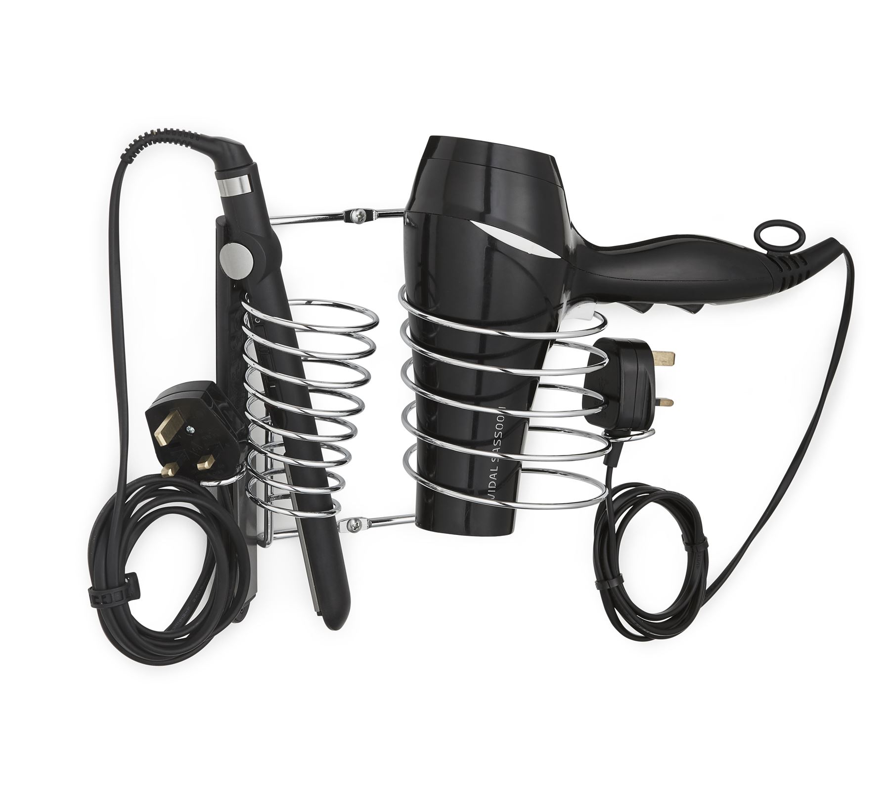 Chrome Wall Mounted Hair Dryer & Straighteners Holder Storage with