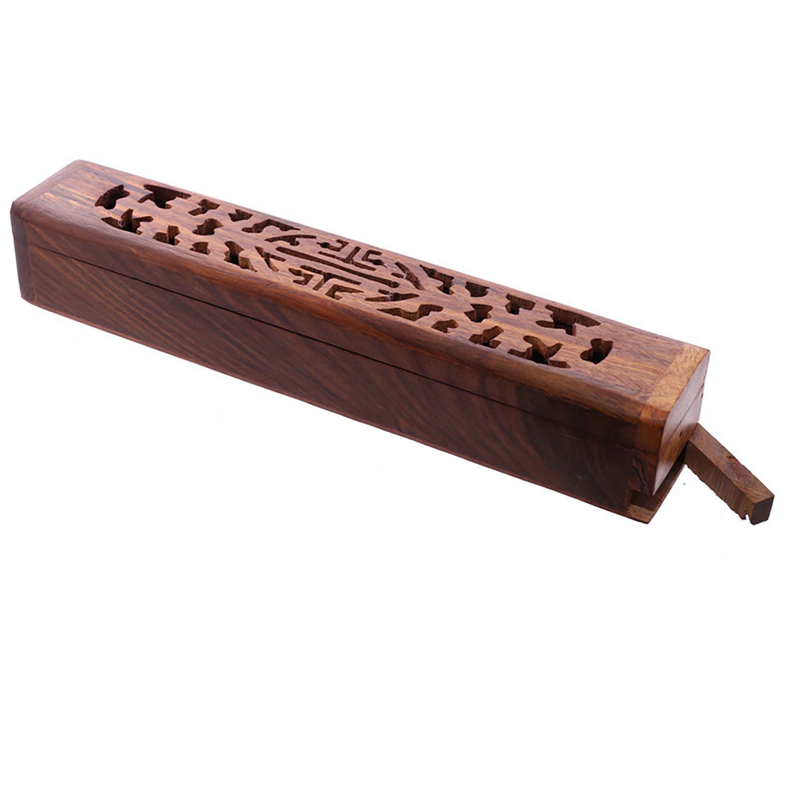 30cm Wooden Incense Joss Stick Cone Holder Carved Wood & Brass Home