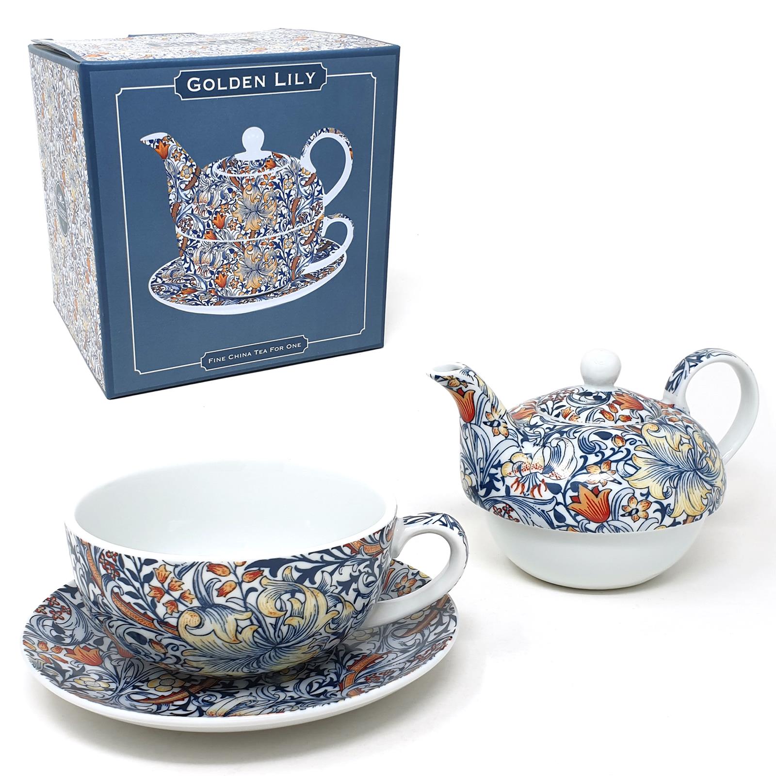 William Morris Golden Lily Floral Fine China Tea For One Cup Mug Teapot