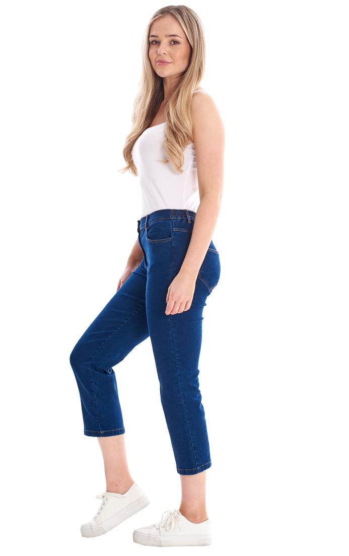 Ladies Straight Leg Elasticated Waist Crop Jeans - Picture 24 of 26
