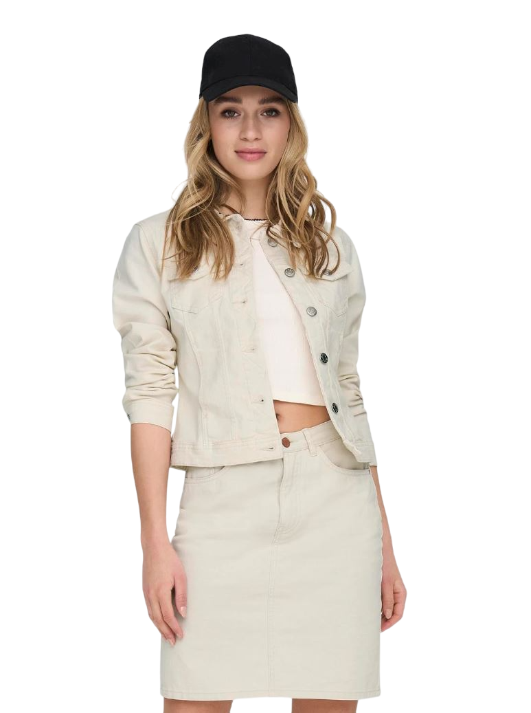 Ladies Denim Jacket Cotton Stretch White Stone Blue Denim Jacket