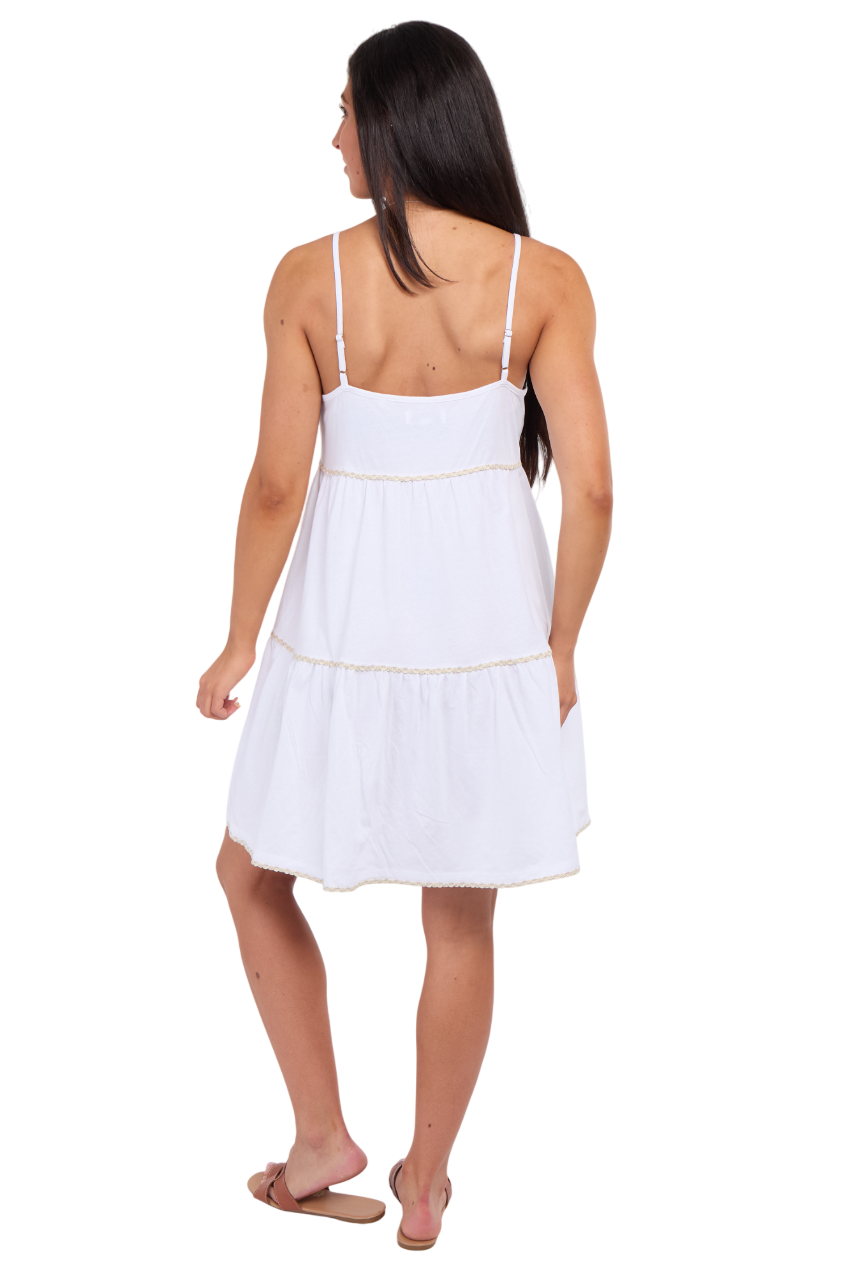 Ladies Tiered Summer Dress 100% Cotton Navy White Holiday Beach UK RRP £20 - Picture 7 of 7