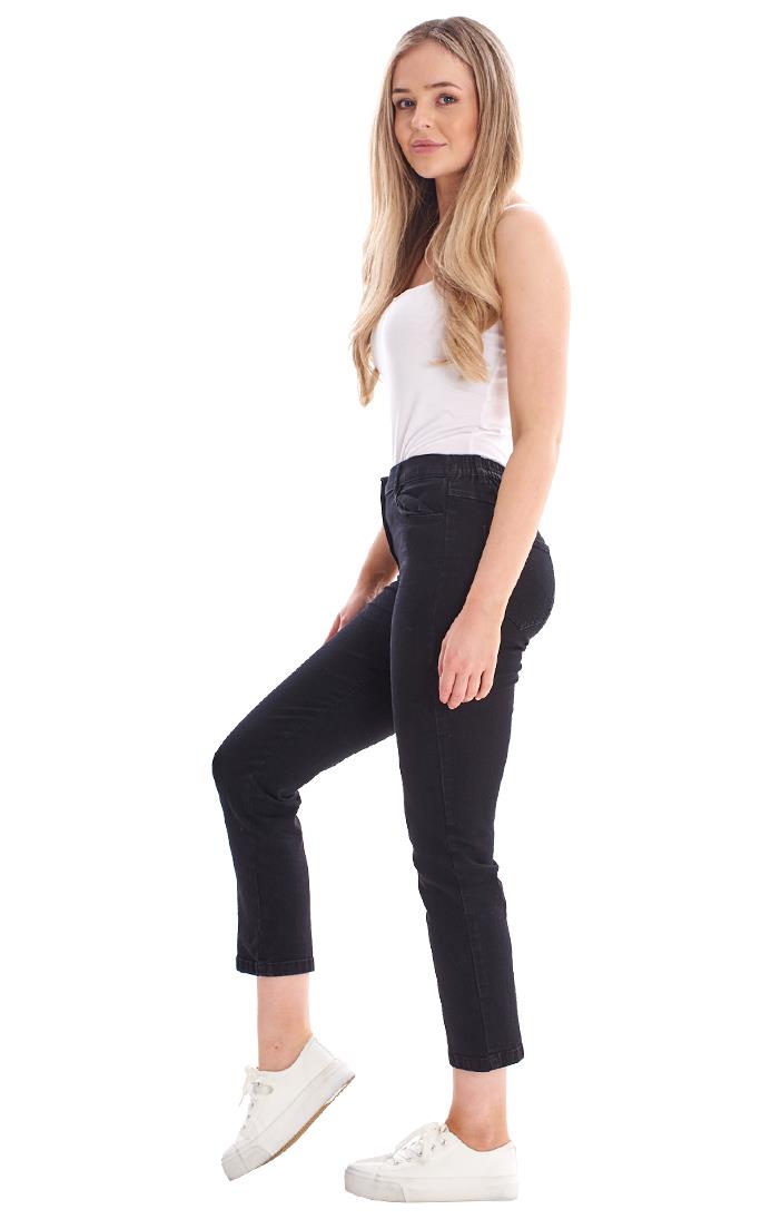 Ladies Straight Leg Elasticated Waist Crop Jeans - Picture 10 of 26
