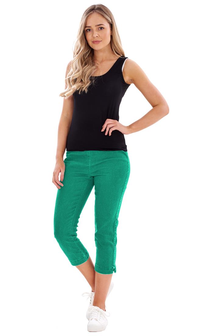 Ladies High Rise Pull On Comfort Crop Stretch Cropped Jeans - Picture 34 of 65