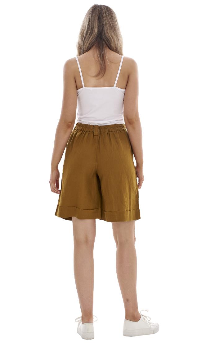 Ladies Pull On Wide Leg Pure Linen Elasticated Shorts - Picture 48 of 91