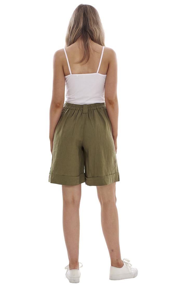 Ladies Pull On Wide Leg Pure Linen Elasticated Shorts - Picture 55 of 91