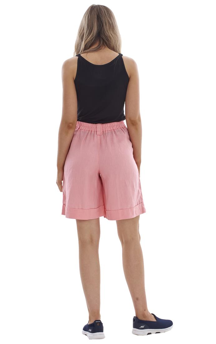 Ladies Pull On Wide Leg Pure Linen Elasticated Shorts - Picture 69 of 91