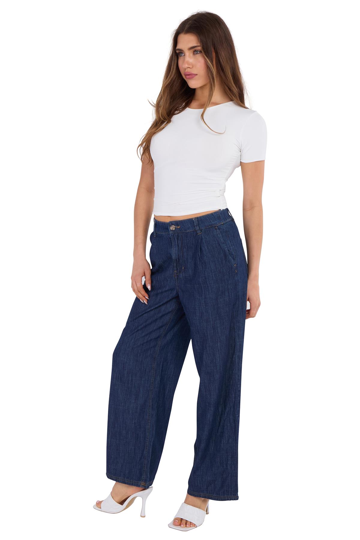 Ladies EXM&S Pur Una High Waisted Elasticated Wide Leg Jeans Denim - Picture 6 of 13