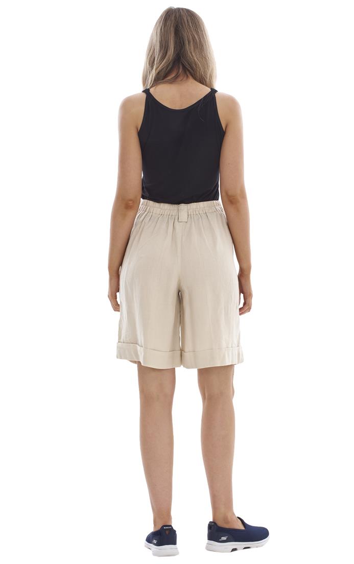 Ladies Pull On Wide Leg Pure Linen Elasticated Shorts - Picture 83 of 91