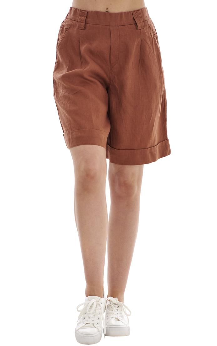 Ladies Pull On Wide Leg Pure Linen Elasticated Shorts - Picture 29 of 91