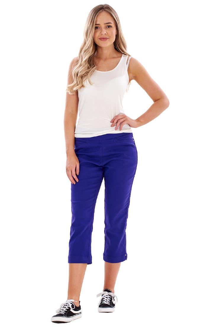 Ladies High Rise Pull On Comfort Crop Stretch Cropped Jeans - Picture 42 of 65