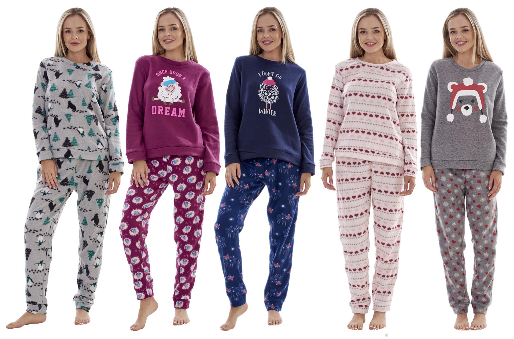 Ladies Fleece Pyjamas Printed Winter Warm PJ'S Nightwear RRP £20