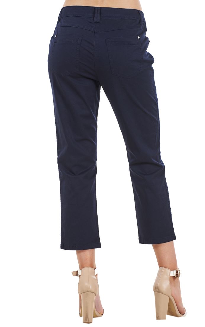 Ladies Crop Trousers Holiday Stretch 3/4 Summer Pockets Capri Pants - Picture 40 of 64