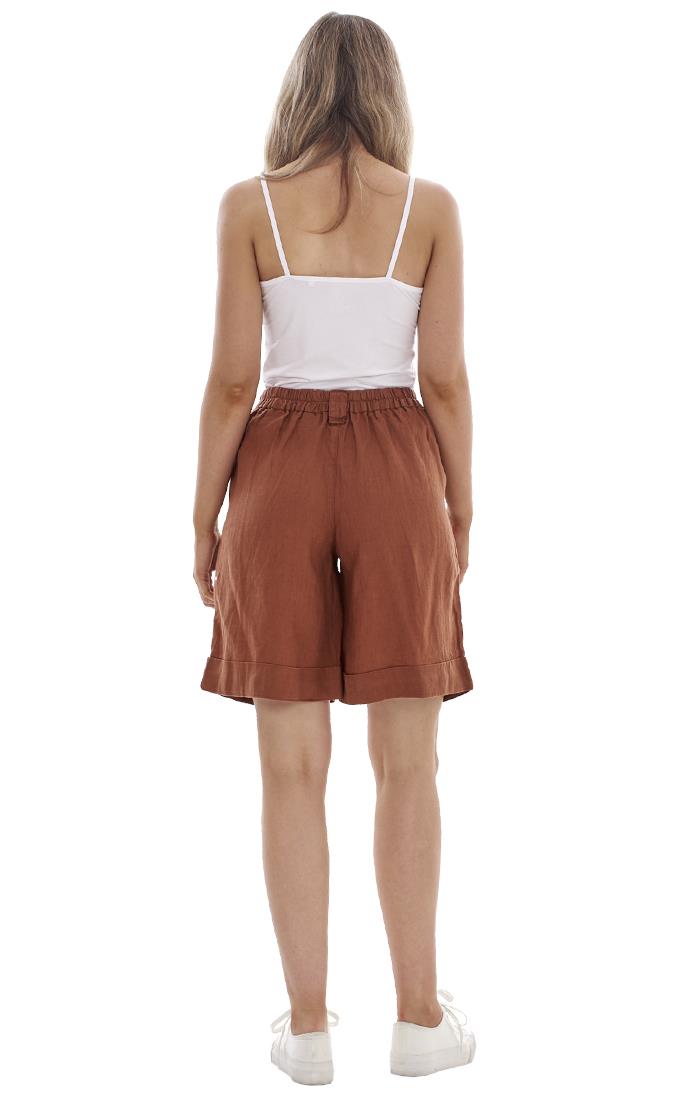 Ladies Pull On Wide Leg Pure Linen Elasticated Shorts - Picture 34 of 91