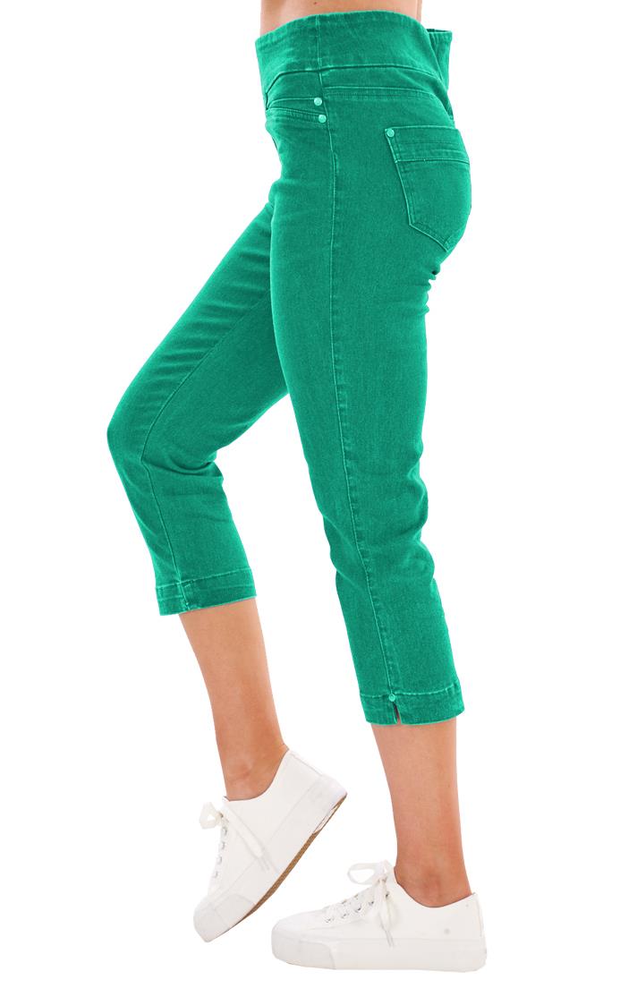 Ladies High Rise Pull On Comfort Crop Stretch Cropped Jeans - Picture 32 of 65