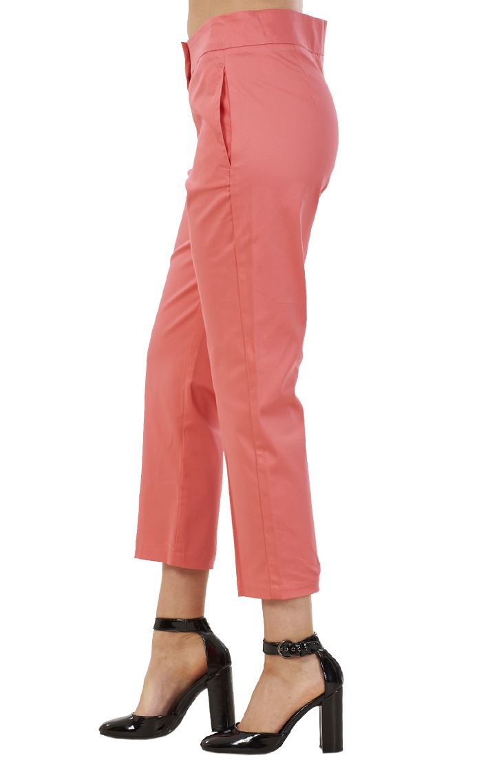 Ladies Pink Cotton Rich Slim Cropped Pants 3/4 Womens Stretch Crop Trousers - Picture 4 of 9