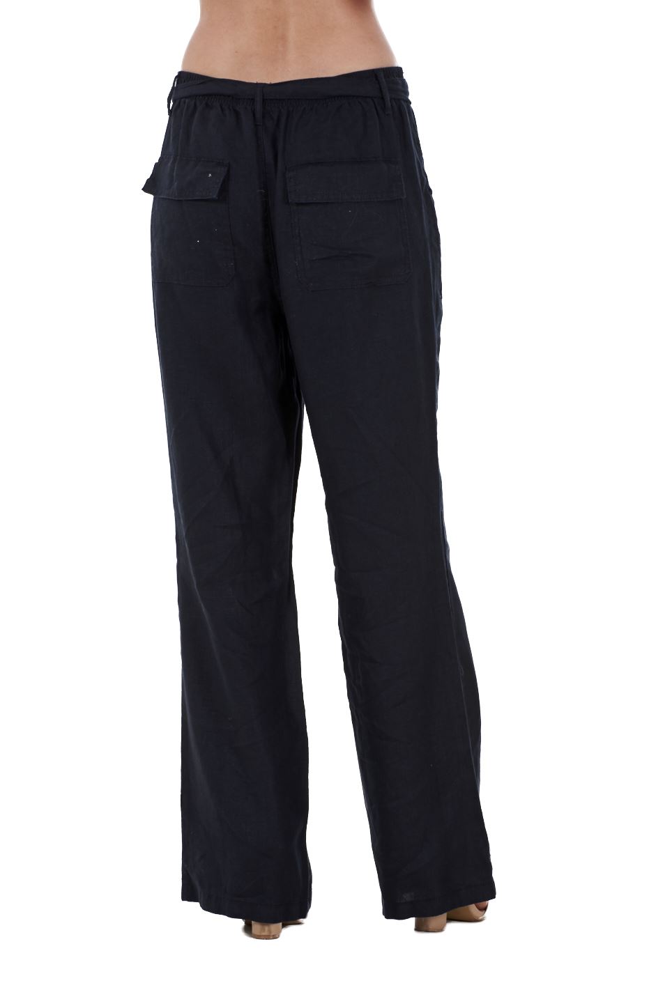 Ladies Linen Trousers Belt Holiday Womens Pants Elasticated Summer Casual Pants