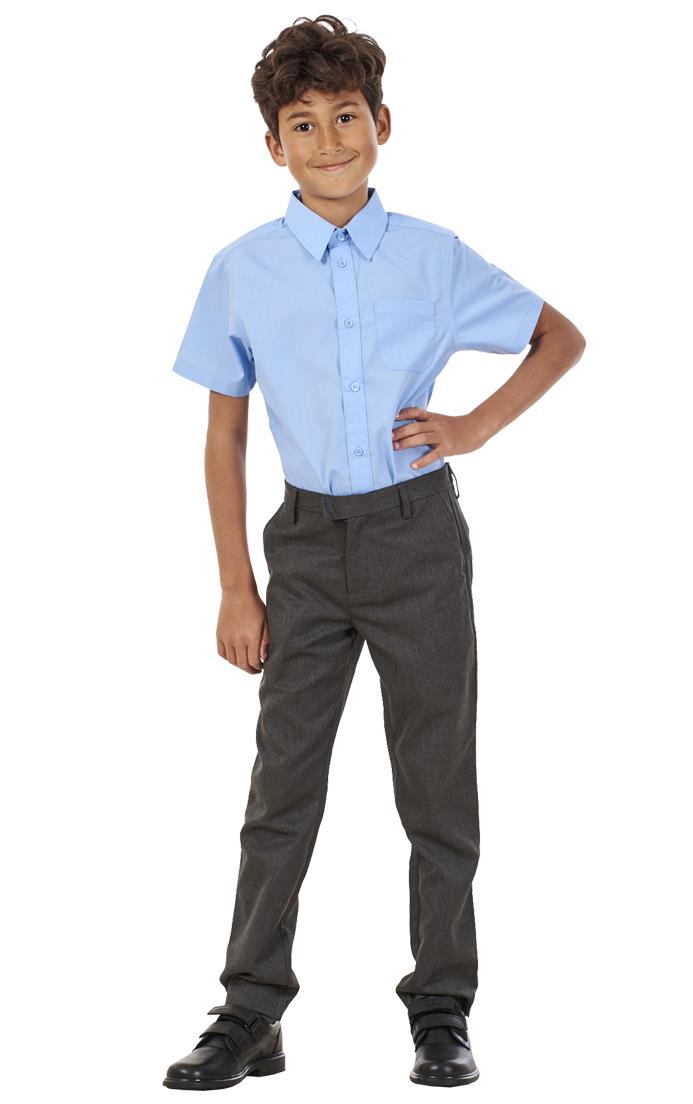 Boys Stain Resistant Adjustable Waist Slim Fit School Trousers Black Grey Navy - Picture 17 of 25