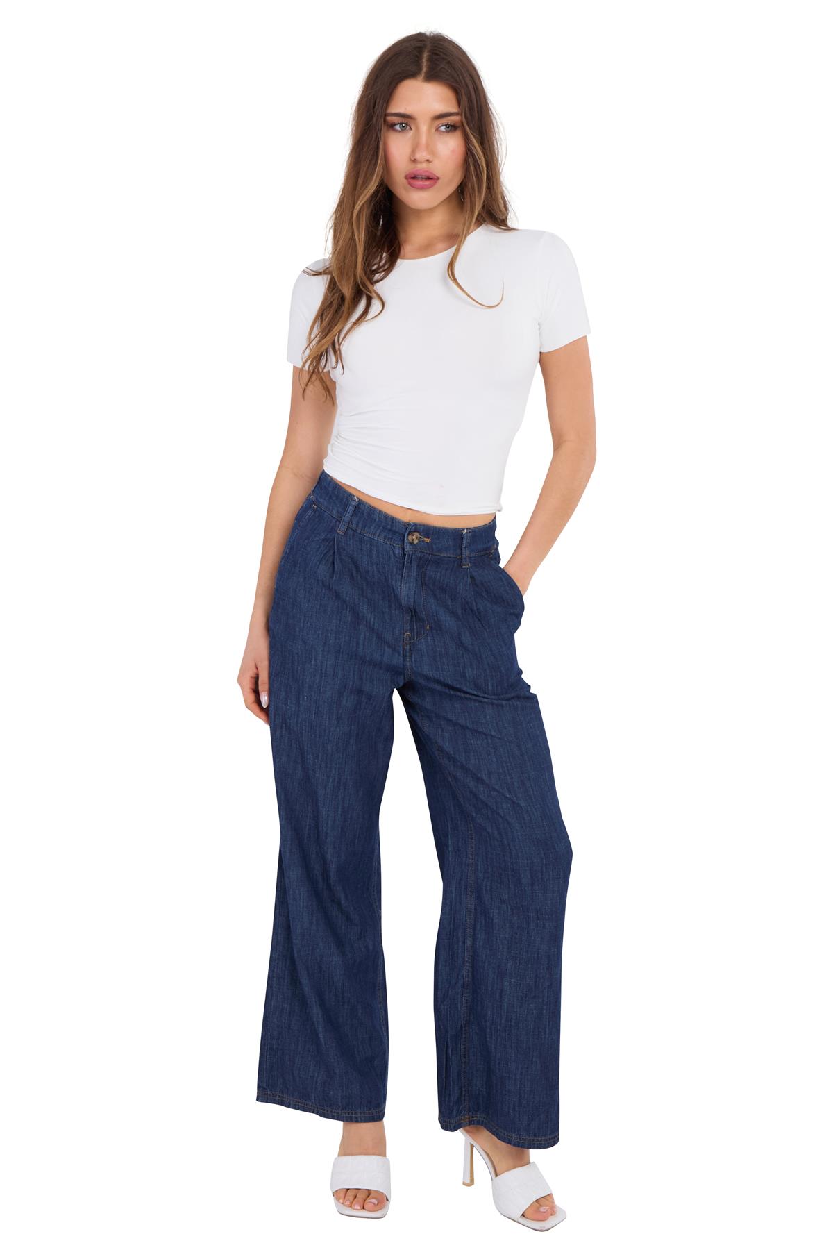 Ladies EXM&S Pur Una High Waisted Elasticated Wide Leg Jeans Denim - Picture 5 of 13