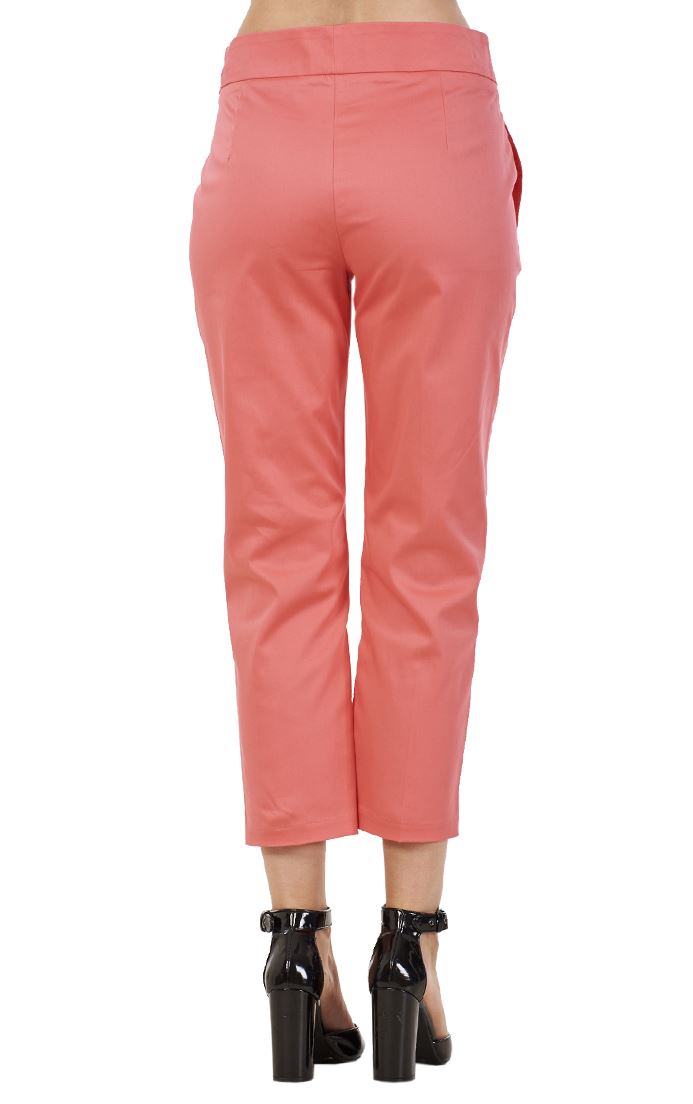 Ladies Pink Cotton Rich Slim Cropped Pants 3/4 Womens Stretch Crop Trousers - Picture 5 of 9