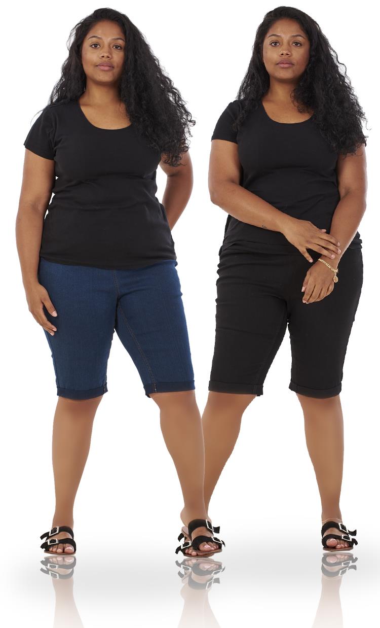 Ex Highstreet Ladies Plus Size Turn Up Denim Stretch Summer Pockets Holiday Curve Shorts