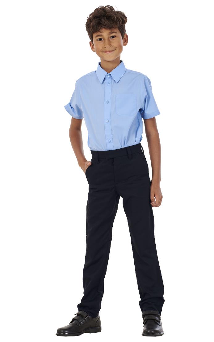Boys Stain Resistant Adjustable Waist Slim Fit School Trousers Black Grey Navy - Picture 23 of 25