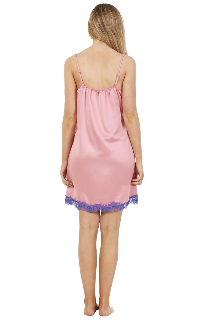 Ladies Satin Lace Womens Floral Print Elasticated Chemise - Picture 13 of 13