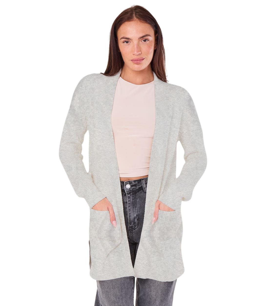 Ladies EX M&S Longline Open Front Ribbed Sleeve Cardigan Pockets