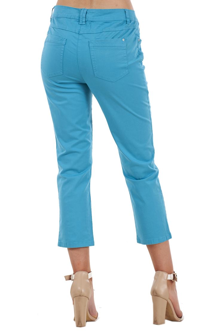 Ladies Crop Trousers Holiday Stretch 3/4 Summer Pockets Capri Pants - Picture 19 of 64