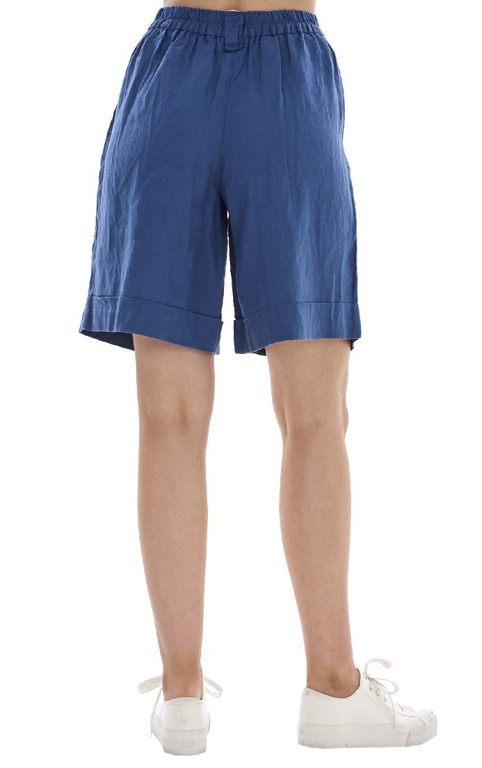 Ladies Pull On Wide Leg Pure Linen Elasticated Shorts - Picture 17 of 91