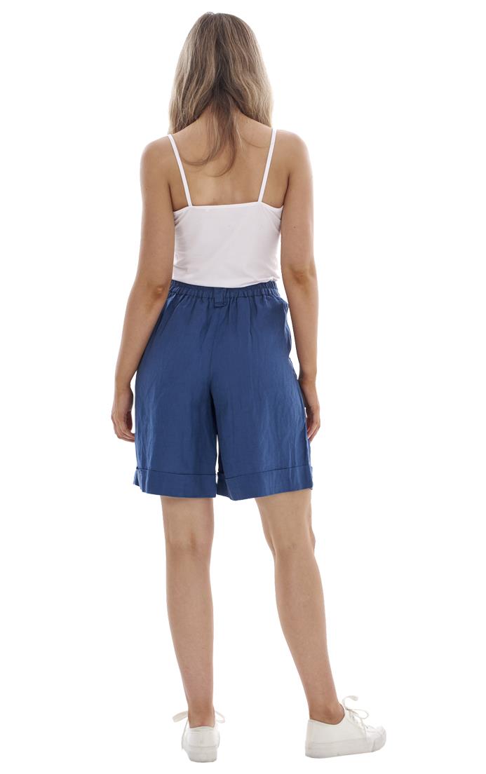 Ladies Pull On Wide Leg Pure Linen Elasticated Shorts - Picture 20 of 91