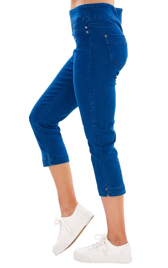 Ladies High Rise Pull On Comfort Crop Stretch Cropped Jeans - Picture 46 of 65