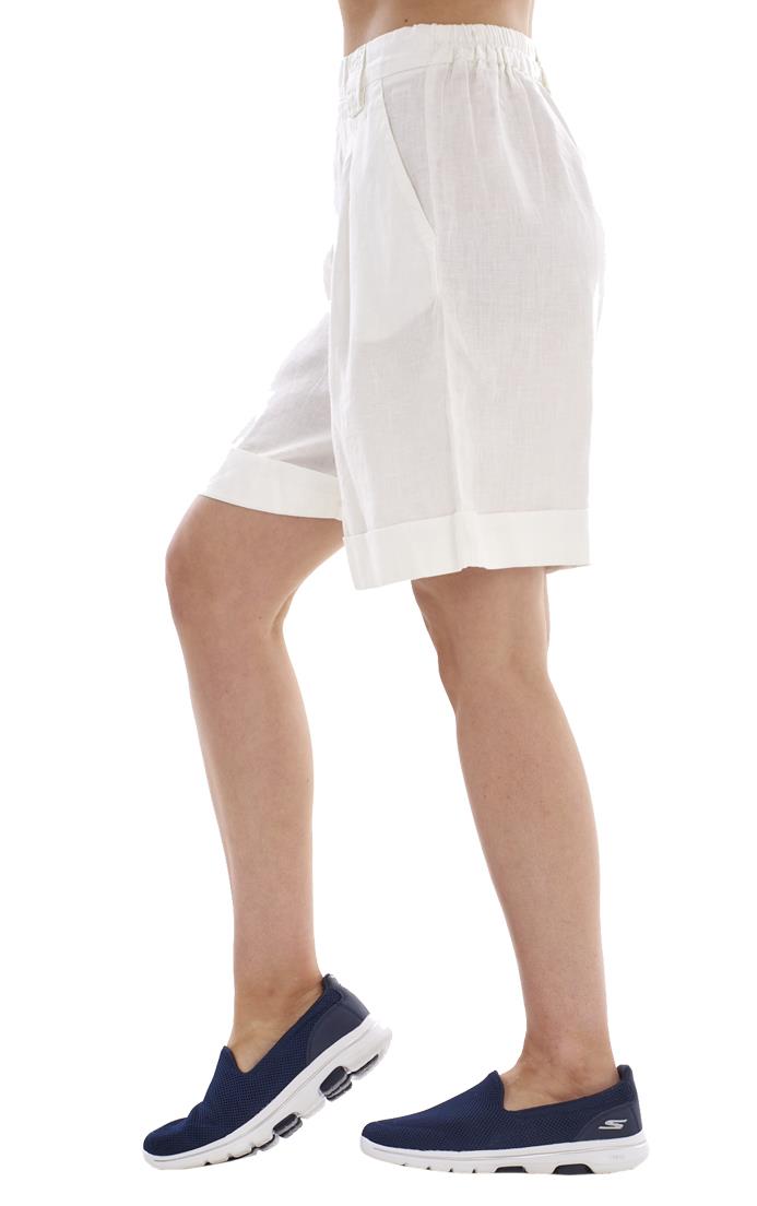 Ladies Pull On Wide Leg Pure Linen Elasticated Shorts - Picture 37 of 91