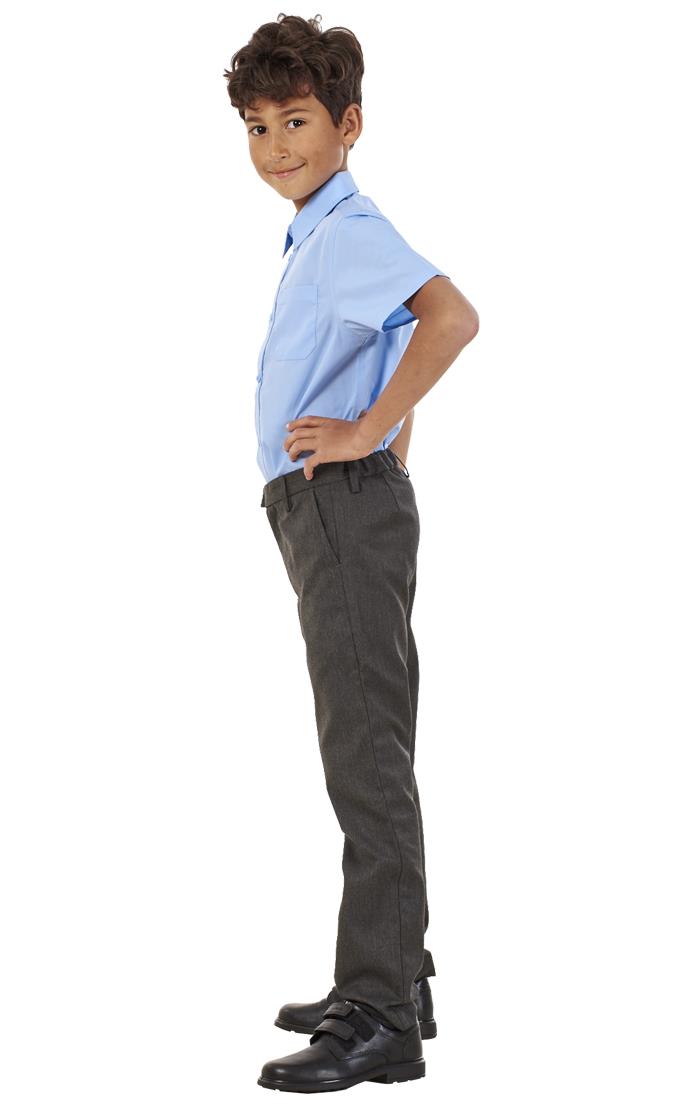 Boys Stain Resistant Adjustable Waist Slim Fit School Trousers Black Grey Navy - Picture 18 of 25