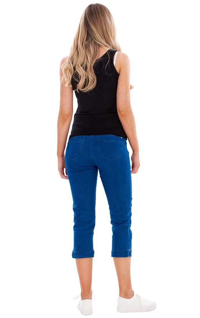 Ladies High Rise Pull On Comfort Crop Stretch Cropped Jeans - Picture 51 of 65