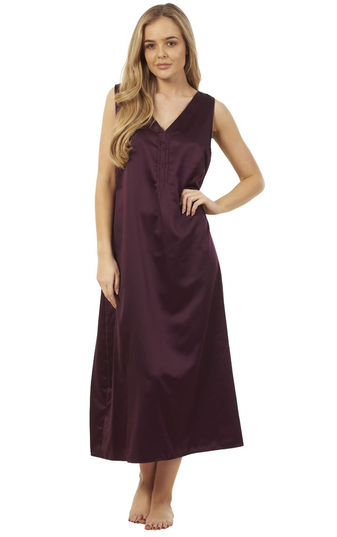 Ladies Long Satin Negligee Womens Pleated Full Length Nightdress Chemise | eBay