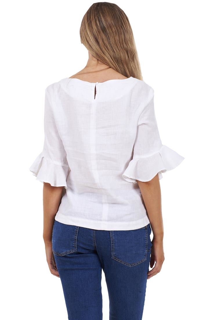 white ruffle short sleeve top