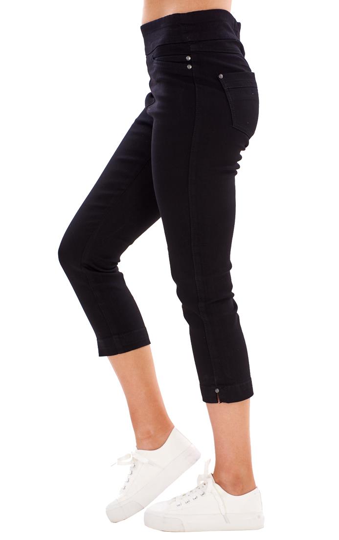 Ladies High Rise Pull On Comfort Crop Stretch Cropped Jeans - Picture 18 of 65