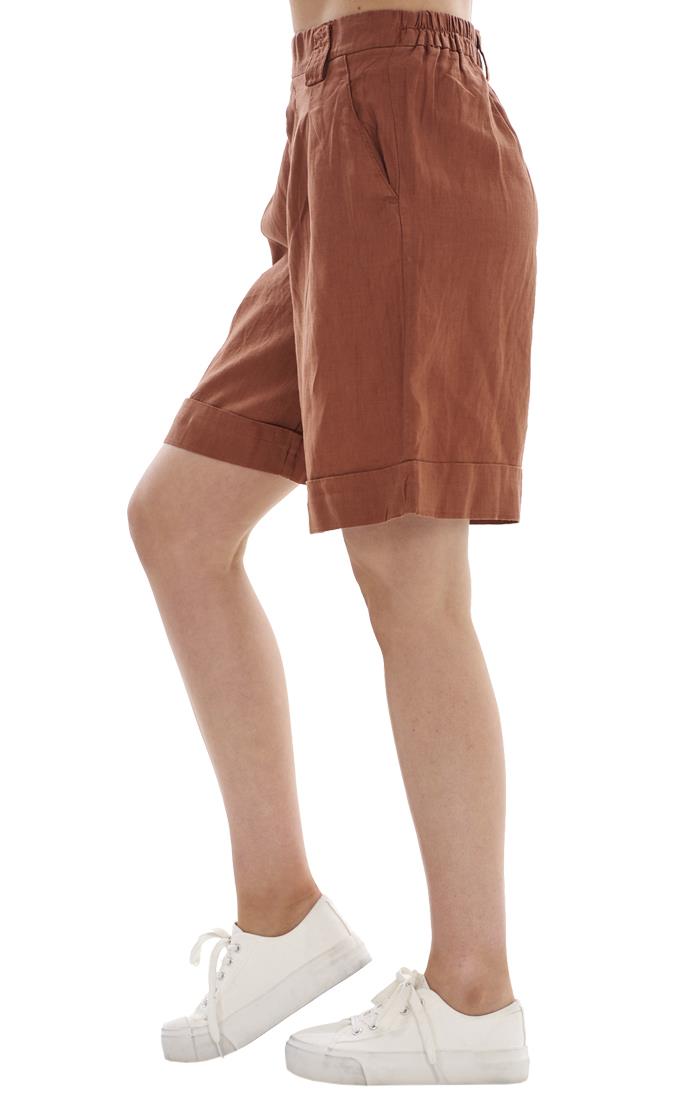 Ladies Pull On Wide Leg Pure Linen Elasticated Shorts - Picture 30 of 91