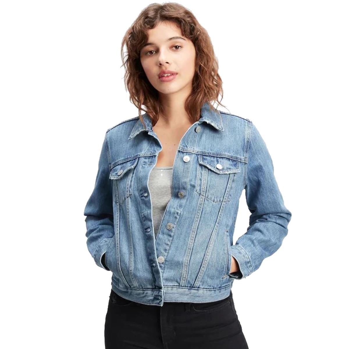 Ladies 100% Pure Cotton Denim Jean Jacket Casual Button Up