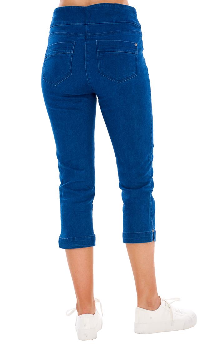 Ladies High Rise Pull On Comfort Crop Stretch Cropped Jeans - Picture 47 of 65