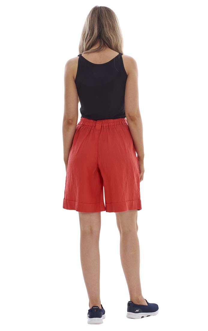 Ladies Pull On Wide Leg Pure Linen Elasticated Shorts - Picture 76 of 91