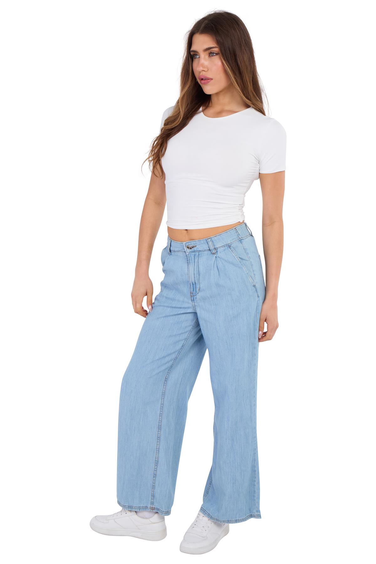Ladies EXM&S Pur Una High Waisted Elasticated Wide Leg Jeans Denim - Picture 12 of 13