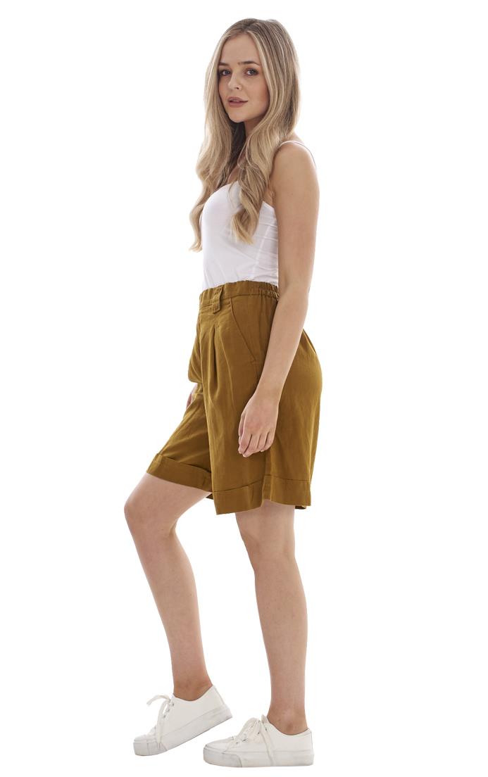 Ladies Pull On Wide Leg Pure Linen Elasticated Shorts - Picture 47 of 91