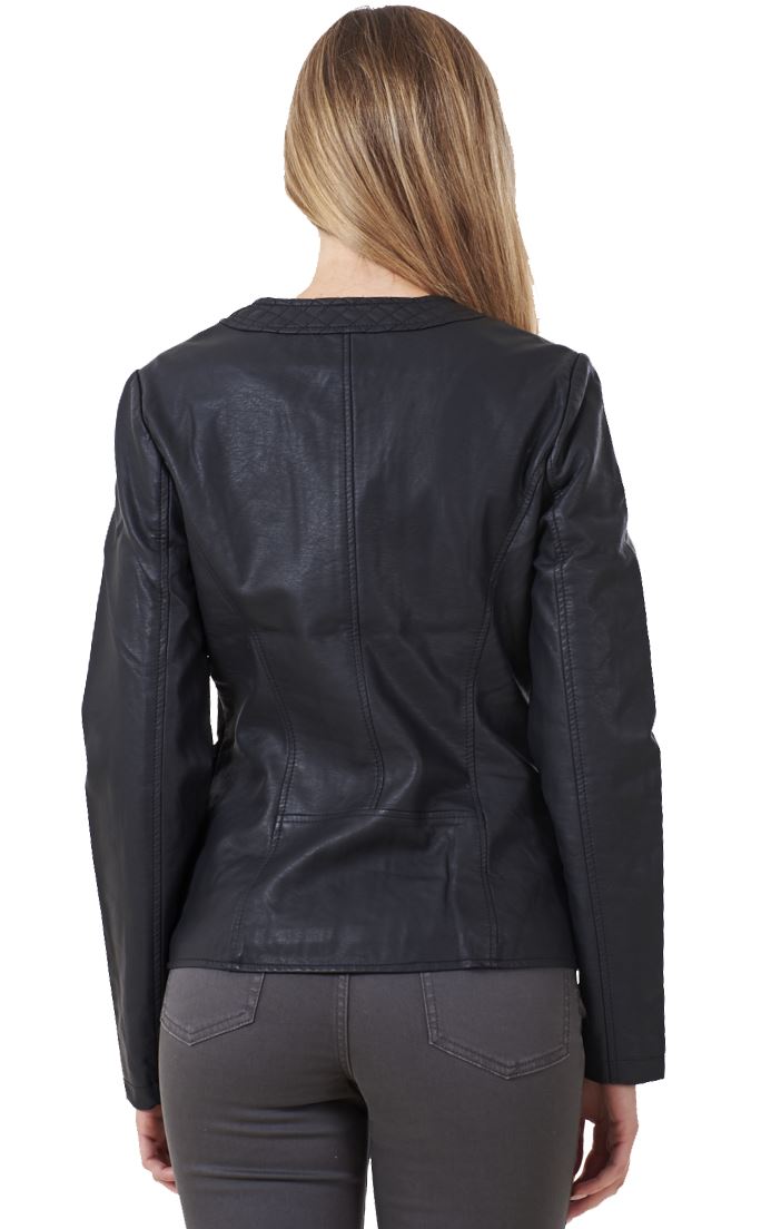 Ladies Petite Fit Fashion Stylish Faux Leather Lined Black Biker Jacket