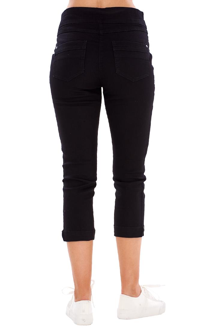 Ladies High Rise Pull On Comfort Crop Stretch Cropped Jeans - Picture 19 of 65
